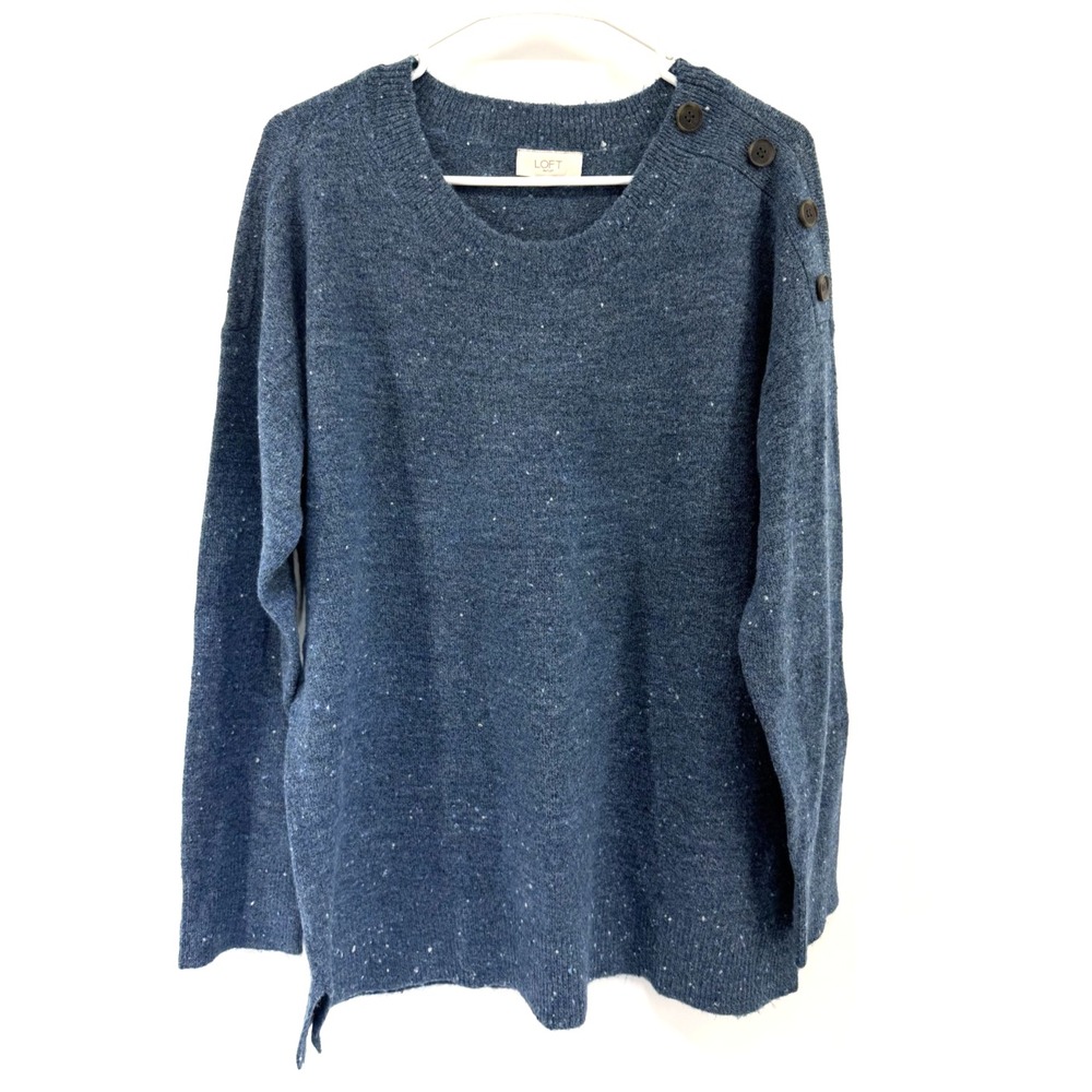 Loft Outlet Sweater Womens Large Blue Excellent Button Shoulder Marl Knit